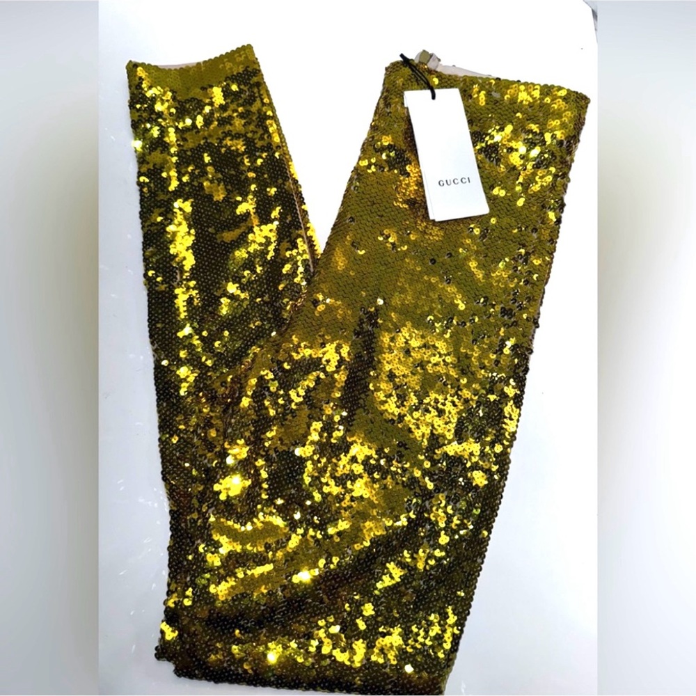 Gucci Tulle Gold Sequin High Waisted Leggings Pants  40=4